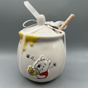 Rae Dunn Disney Winnie The Pooh SWEET AS HUNNY Honey Jar Pot With Dipper NEW